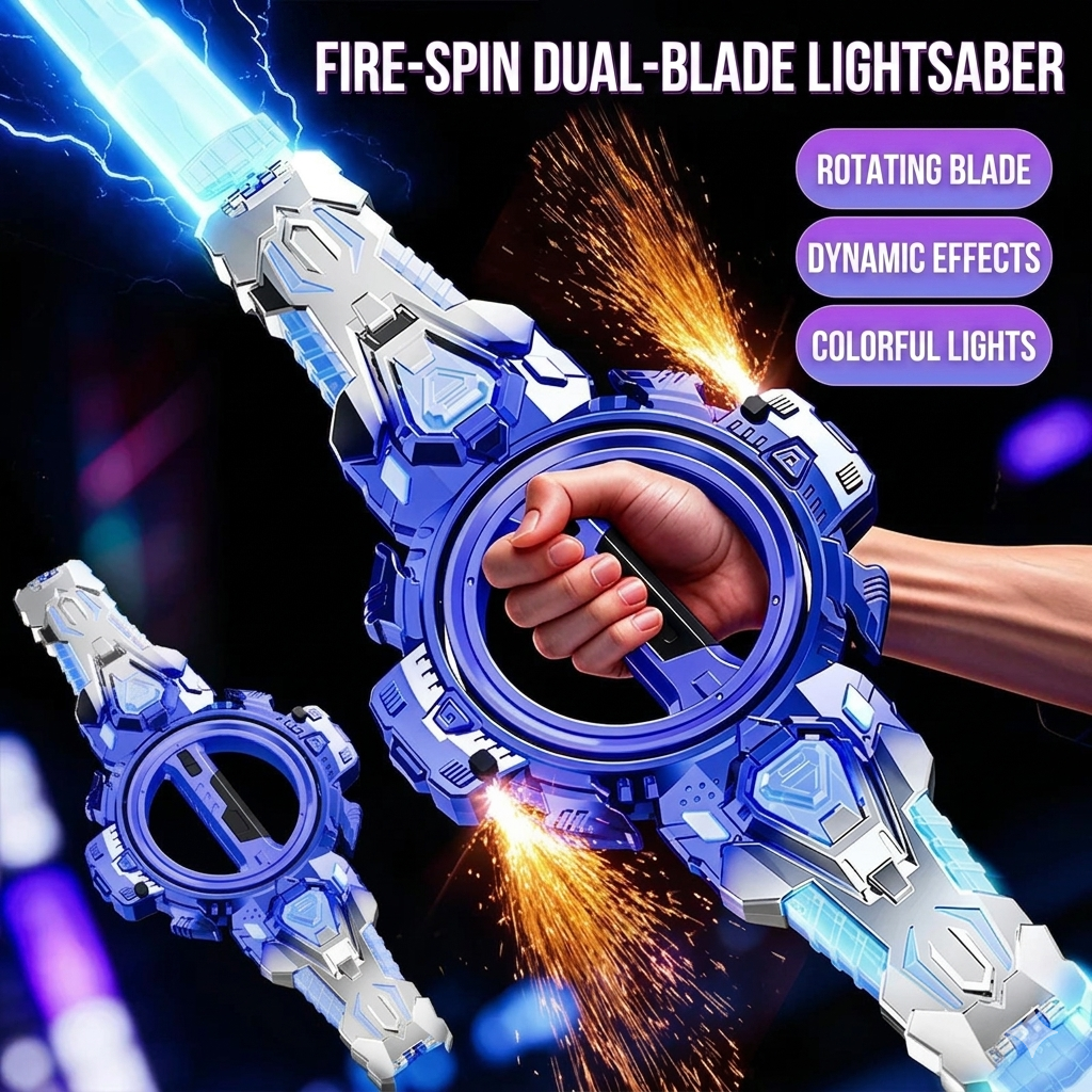 [With Sparks] Double-Sided Retractable Lightsaber, Spinning LED Light Up Sword, Stress Relief Fidget Toy, Cool Gifts for Boys