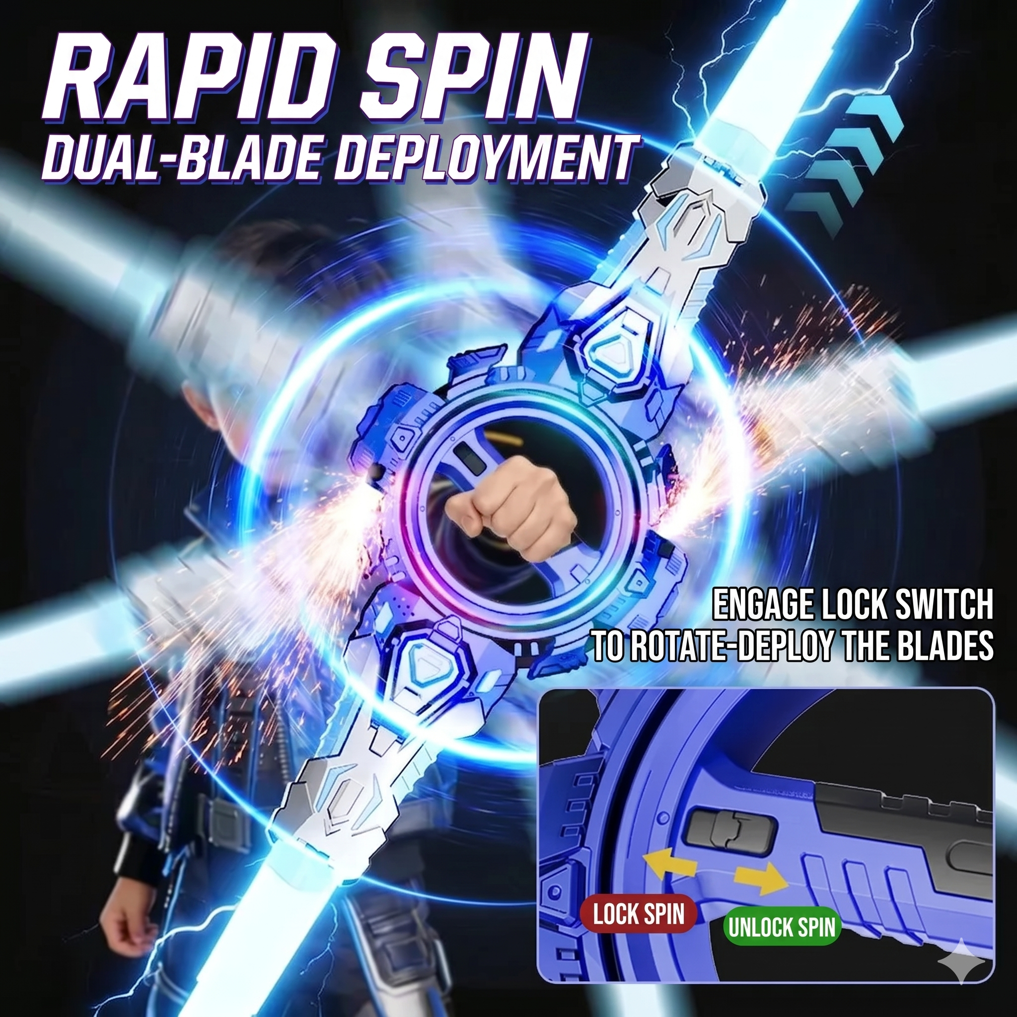 [With Sparks] Double-Sided Retractable Lightsaber, Spinning LED Light Up Sword, Stress Relief Fidget Toy, Cool Gifts for Boys