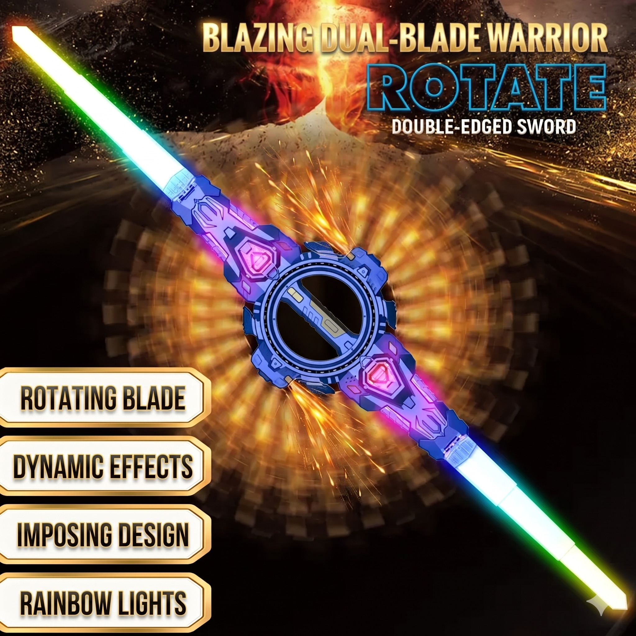[With Sparks] Double-Sided Retractable Lightsaber, Spinning LED Light Up Sword, Stress Relief Fidget Toy, Cool Gifts for Boys